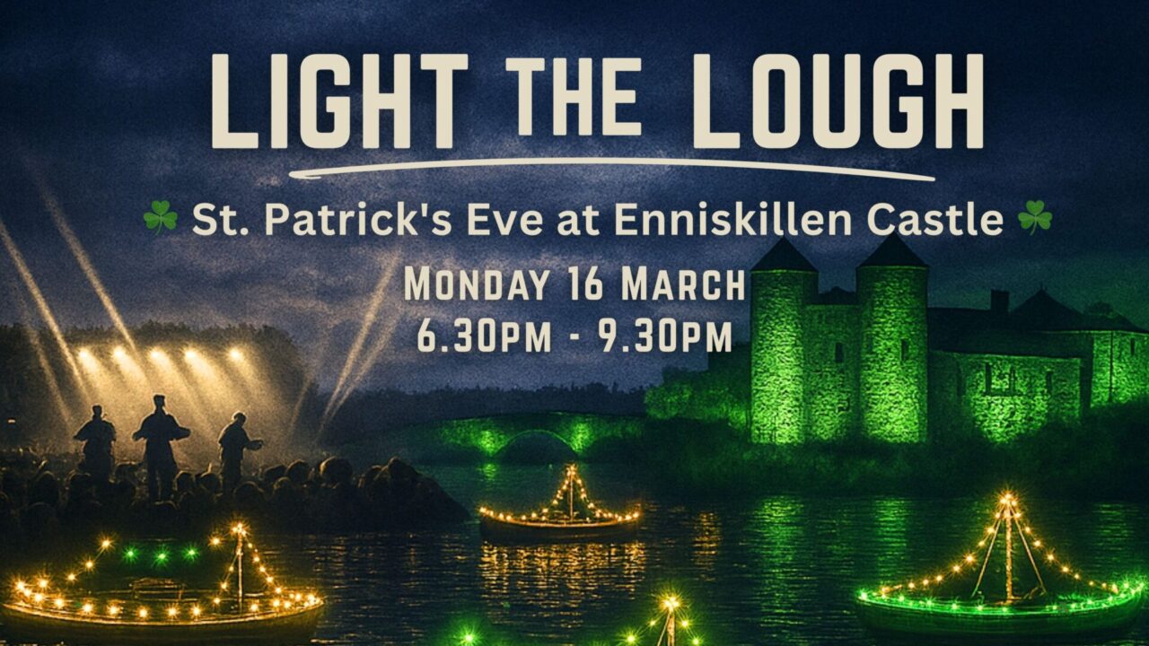 Night time image showing boats floating on the water, lit with lights in front of an ai generated image of concert and a castle.