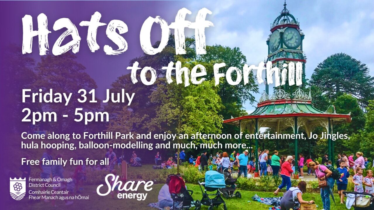Image showing families enjoying a day out beside the bandstand at Forthill Enniskillen.